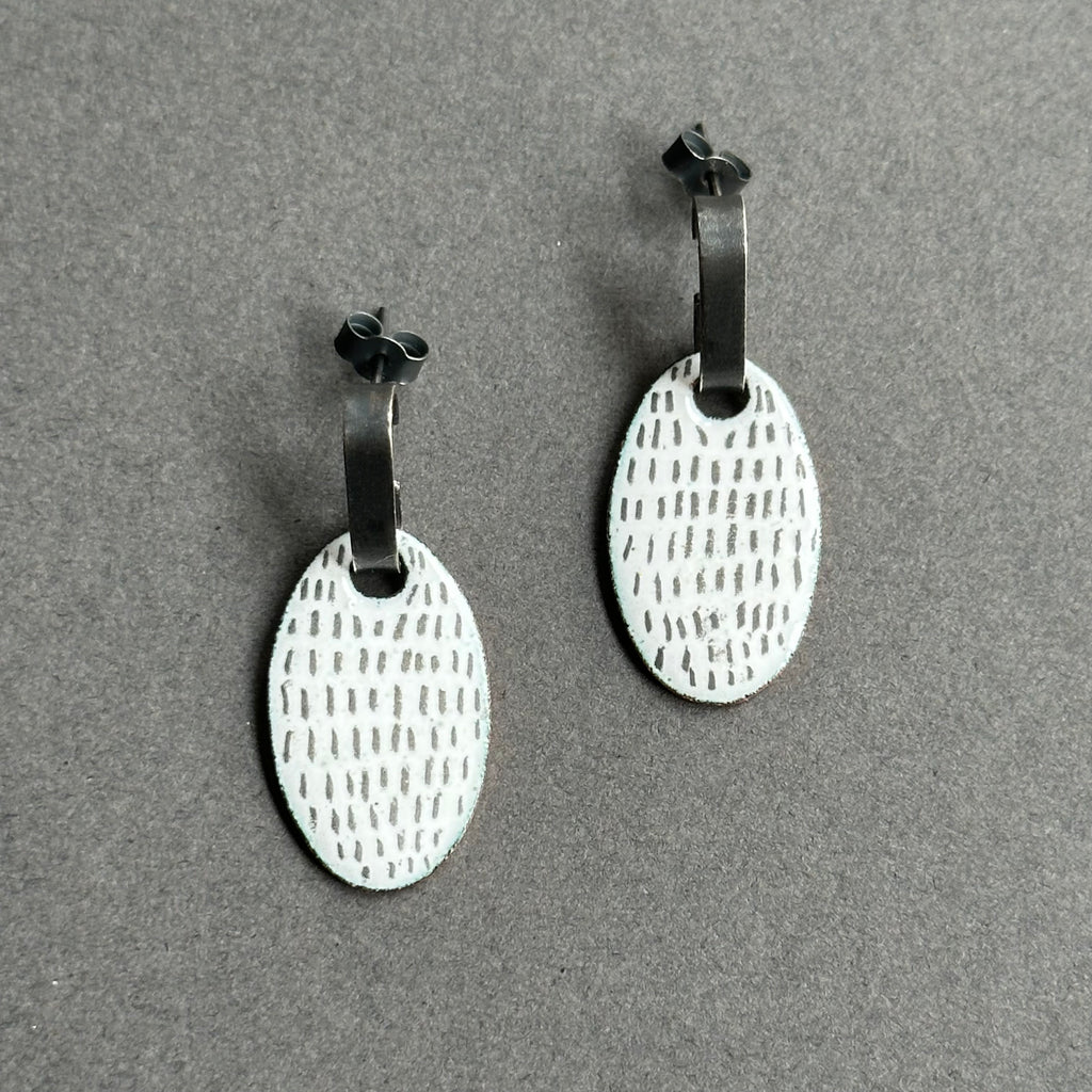 Earrings Red Enamel Oval Studs