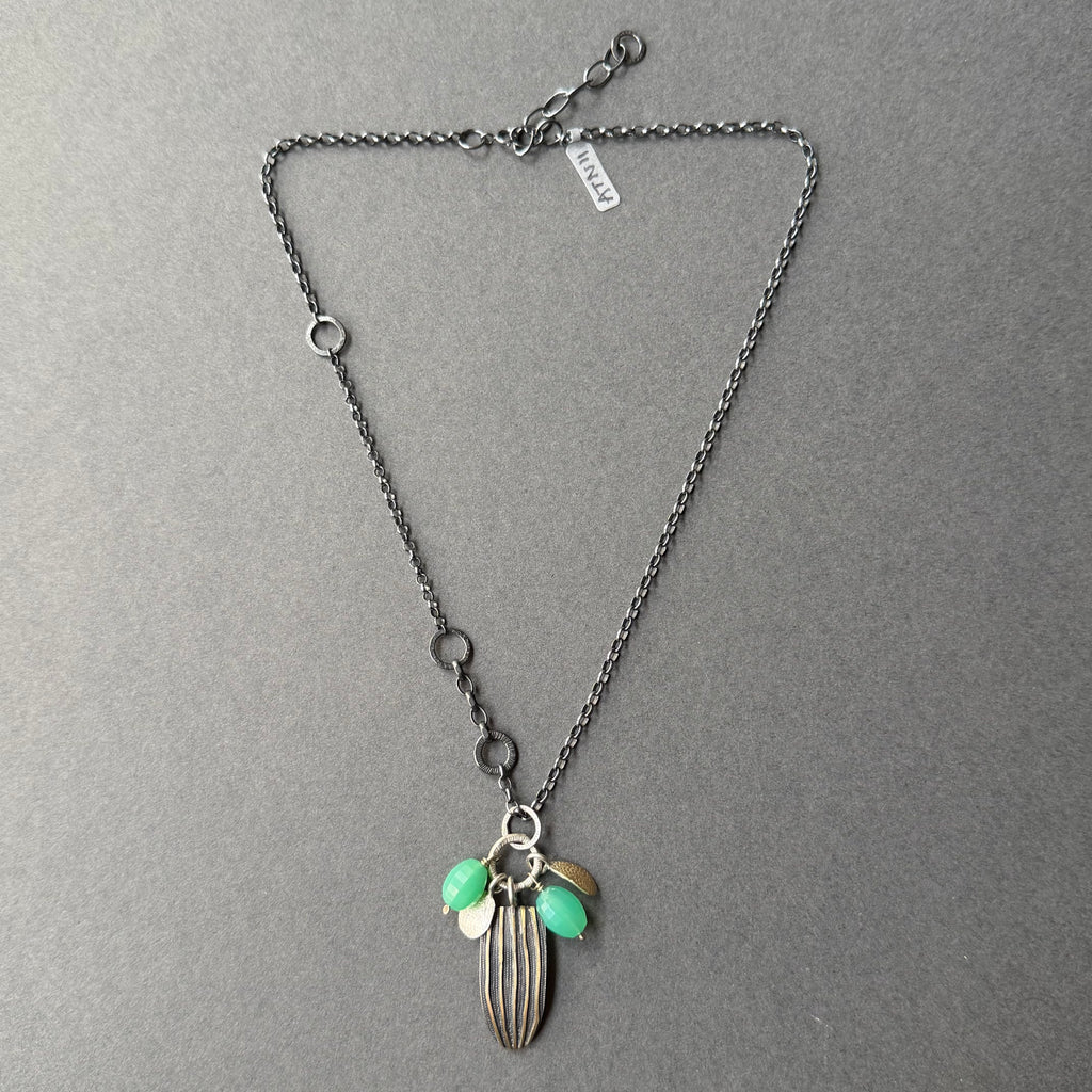 Bug Necklace - Oxidised Silver, Gold & Chrysoprase