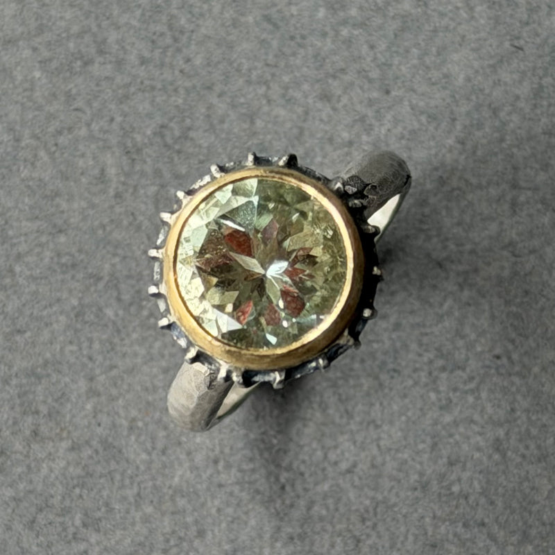 Ring - 10mm - Silver, Oxidised Silver, Gold & Green Amethyst