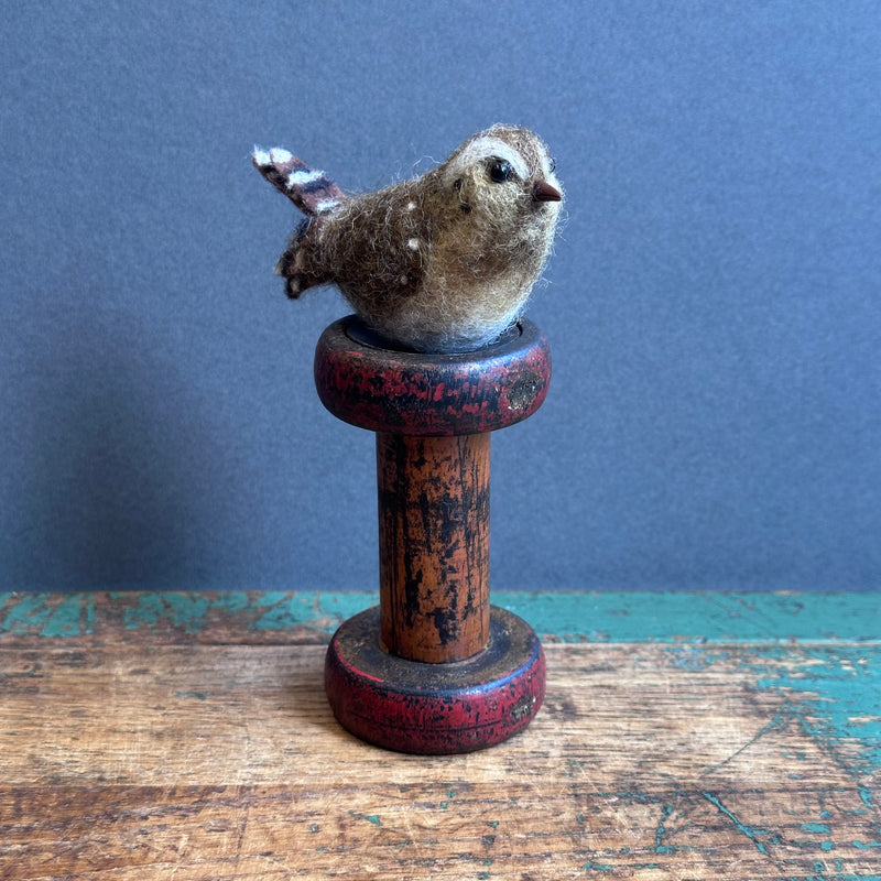 Needle Felted ‘Wren Perched on a Bobbin’