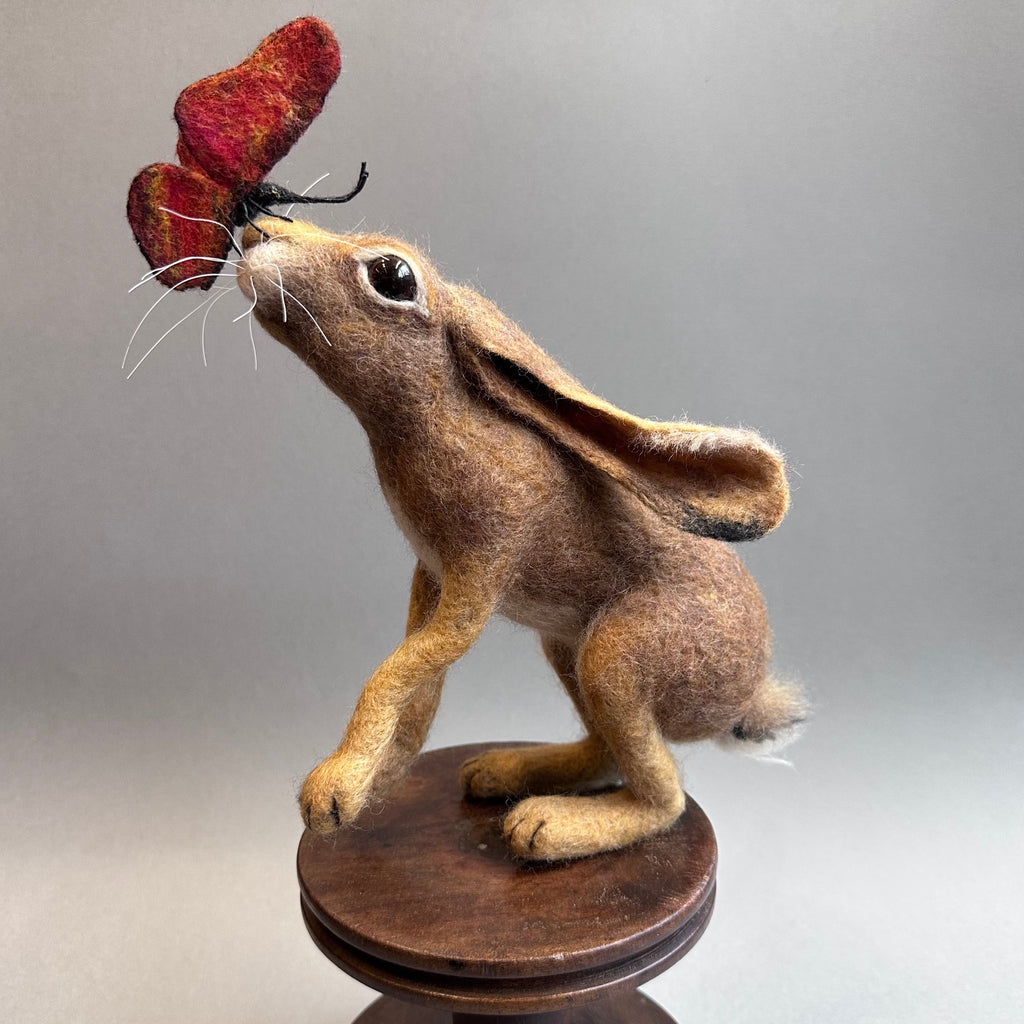 Needle Felted Hare ‘Fengorn with a Butterfly on a Bobbin’