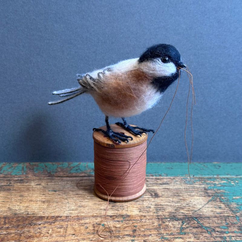 Needle Felted ‘Chickadee on a Spool’