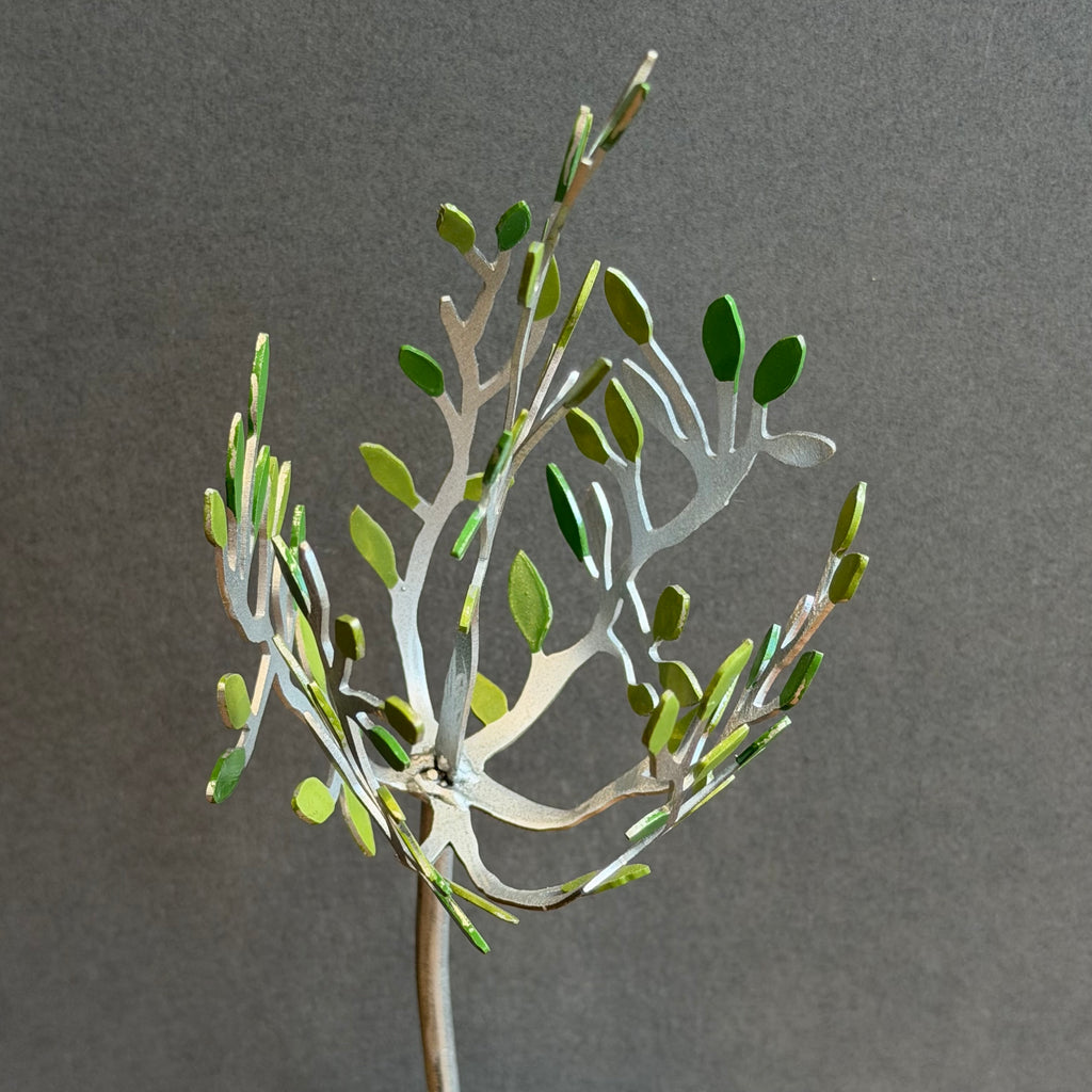 Sculpture - Swept Tree - Silver with Green Leaves