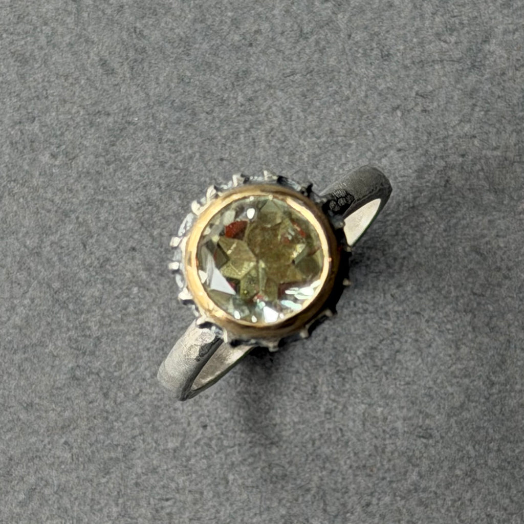 Ring - 8mm - Silver, Oxidised Silver, Gold & Green Amethyst