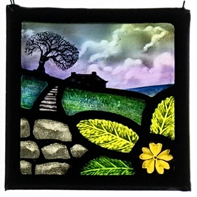 Stained Glass Panel - 14 x 14 - ‘Top Withens with Primrose’