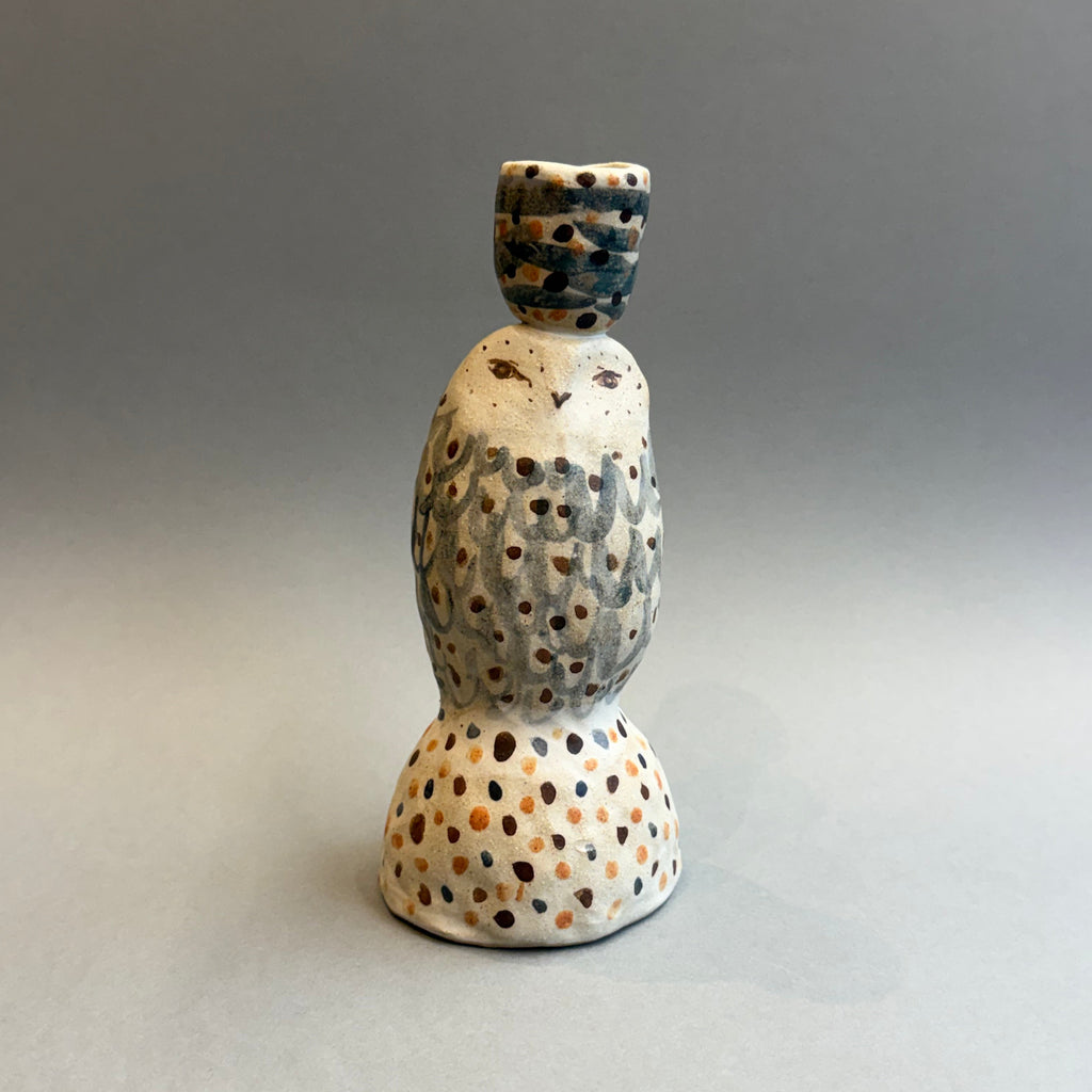 Stoneware Owl - Candle Holder - Tall #A