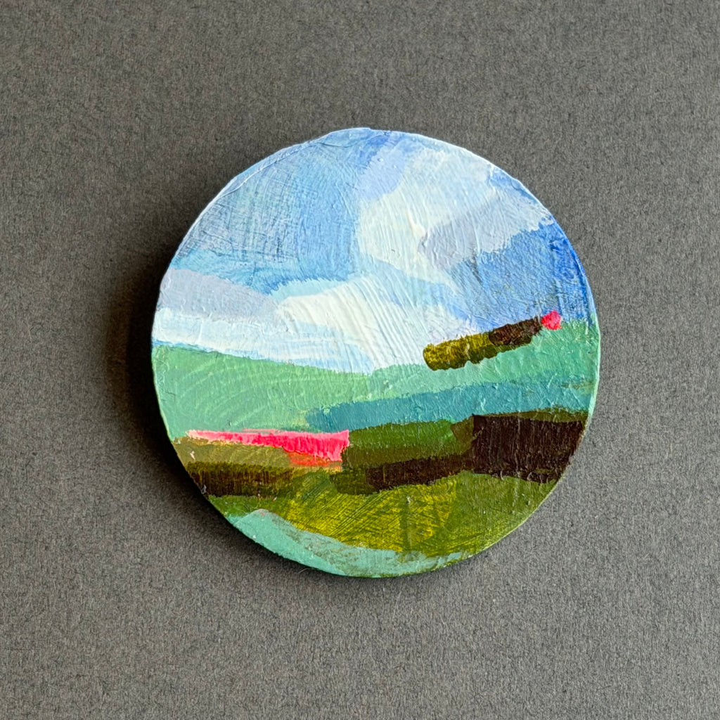 Hand-Painted Landscape Brooch - Round
