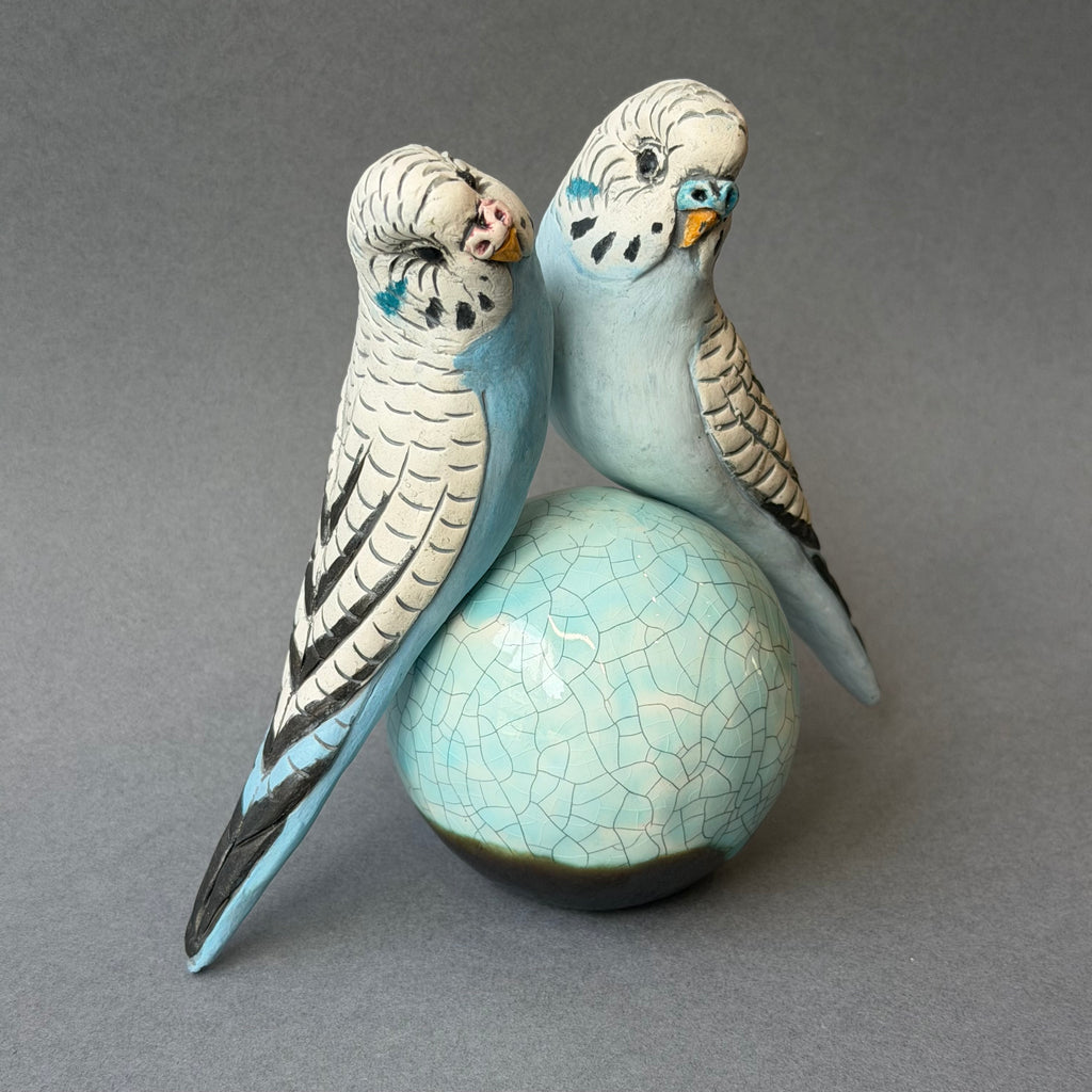 Ceramic Budgie - Pair on a Ball - Large