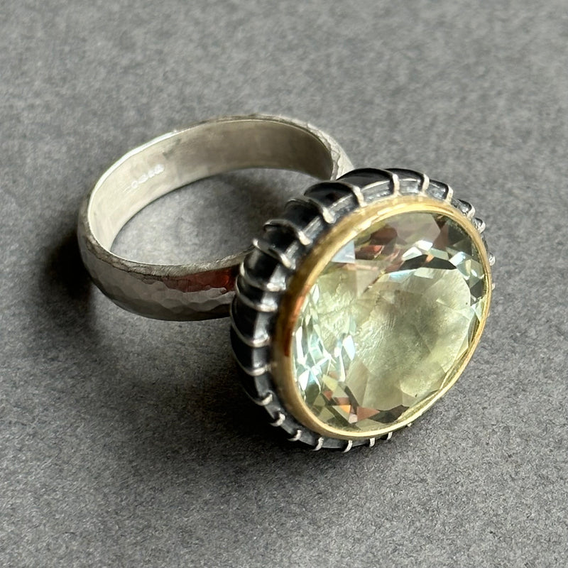 Ring - Silver, Gold & Green Amethyst