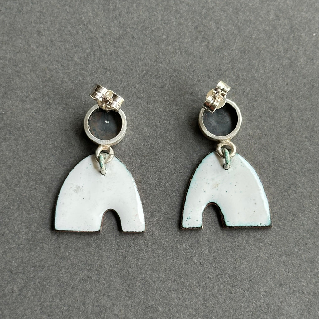 Earrings Enamel Arch Studs with Silver Circle