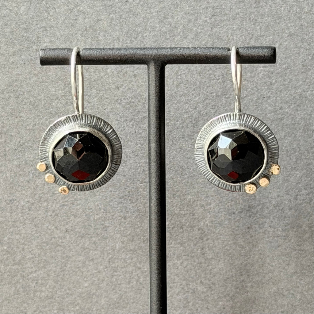 Landscape Drop Earrings - Gold, Oxidised Silver & Black Spinel