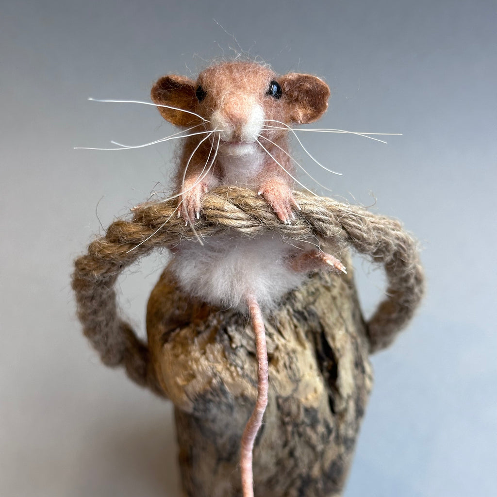 Needle Felted Mouse ‘Fatty Lumpkin on Driftwood’