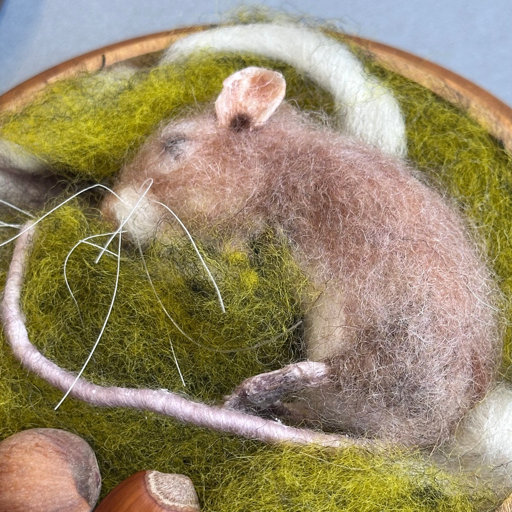 Needle Felted Mouse ‘Bubbles Asleep in a Wooden Pot’