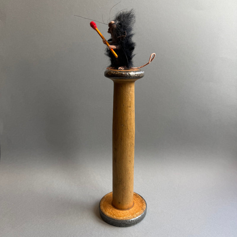 Needle Felted Mouse ‘Ozzy’ on a Bobbin with A Matchstick