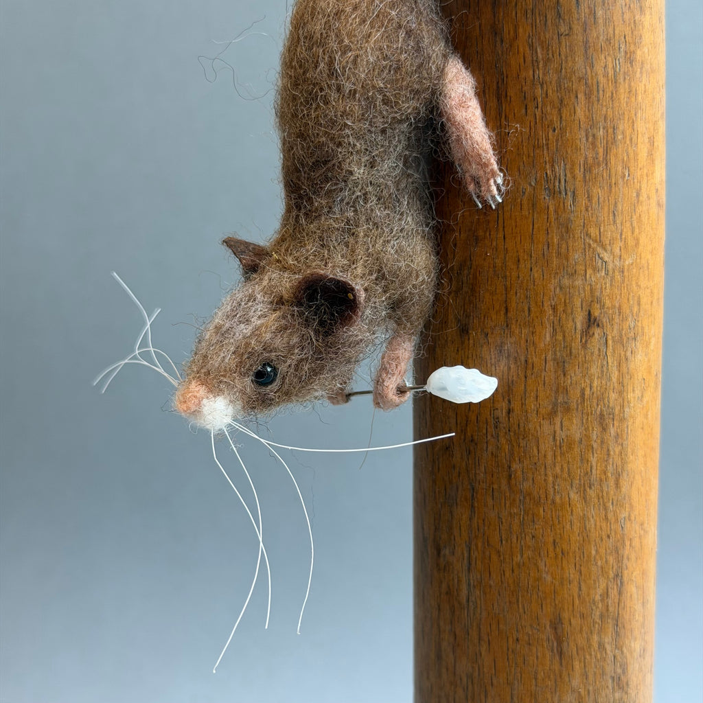 Needle Felted Mouse ‘Ruby’ Mouse on a Bobbin with Red Pincushion