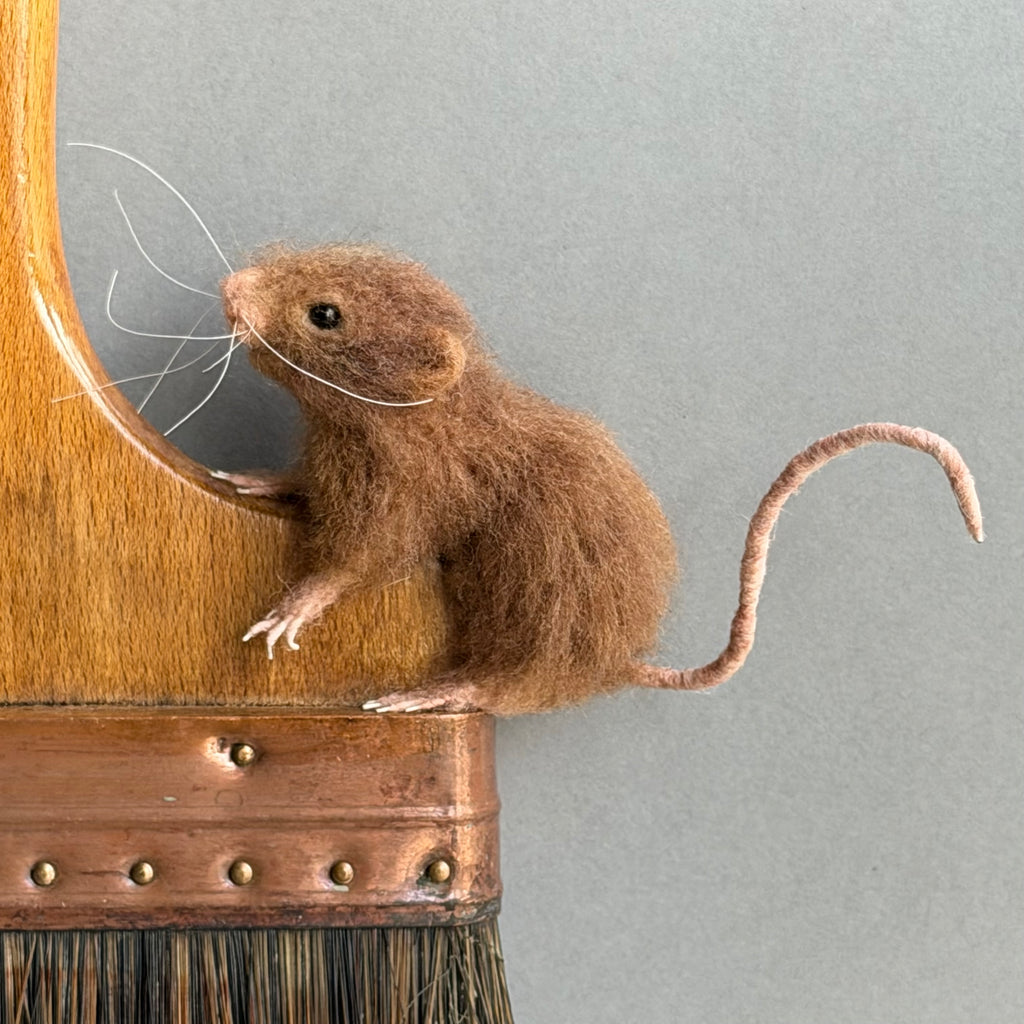 Needle Felted Mouse ‘Purdy’ on a Vintage Paintbrush