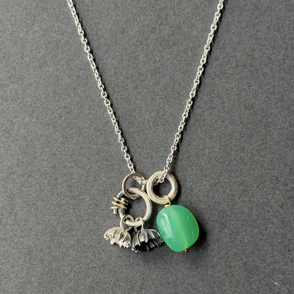Poppy Seed Necklace - Silver, Oxidised Silver & Chrysoprase