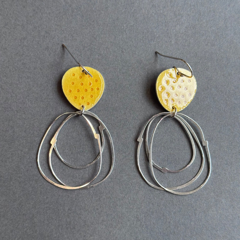 Earrings - Flotsam with Loops - Summer Yellow Enamel