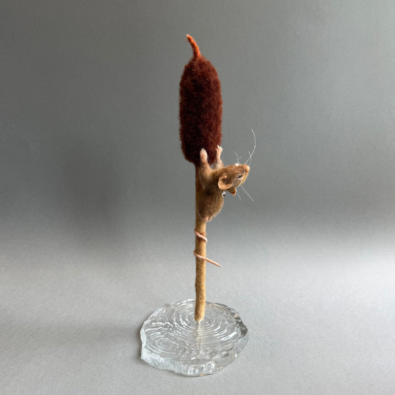 Needle Felted Mouse ‘Amber’ on a Bulrush