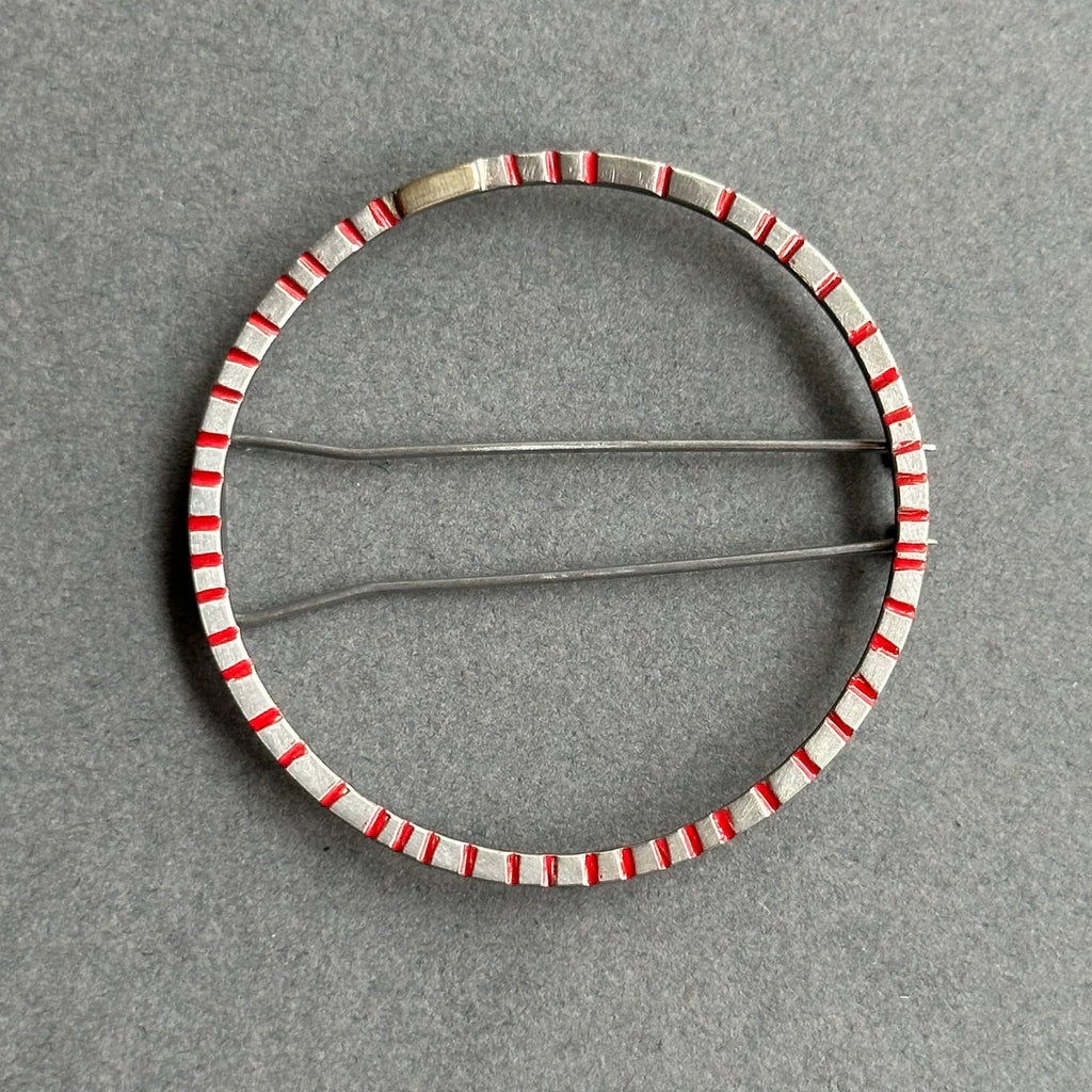 Brooch - Circle with Red & Gold Detail