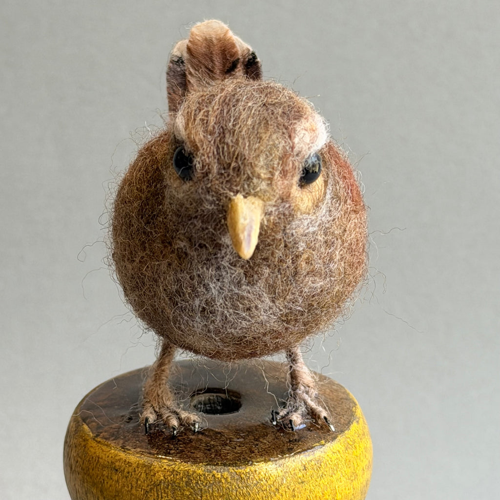 Needle Felted Wren on a Bobbin