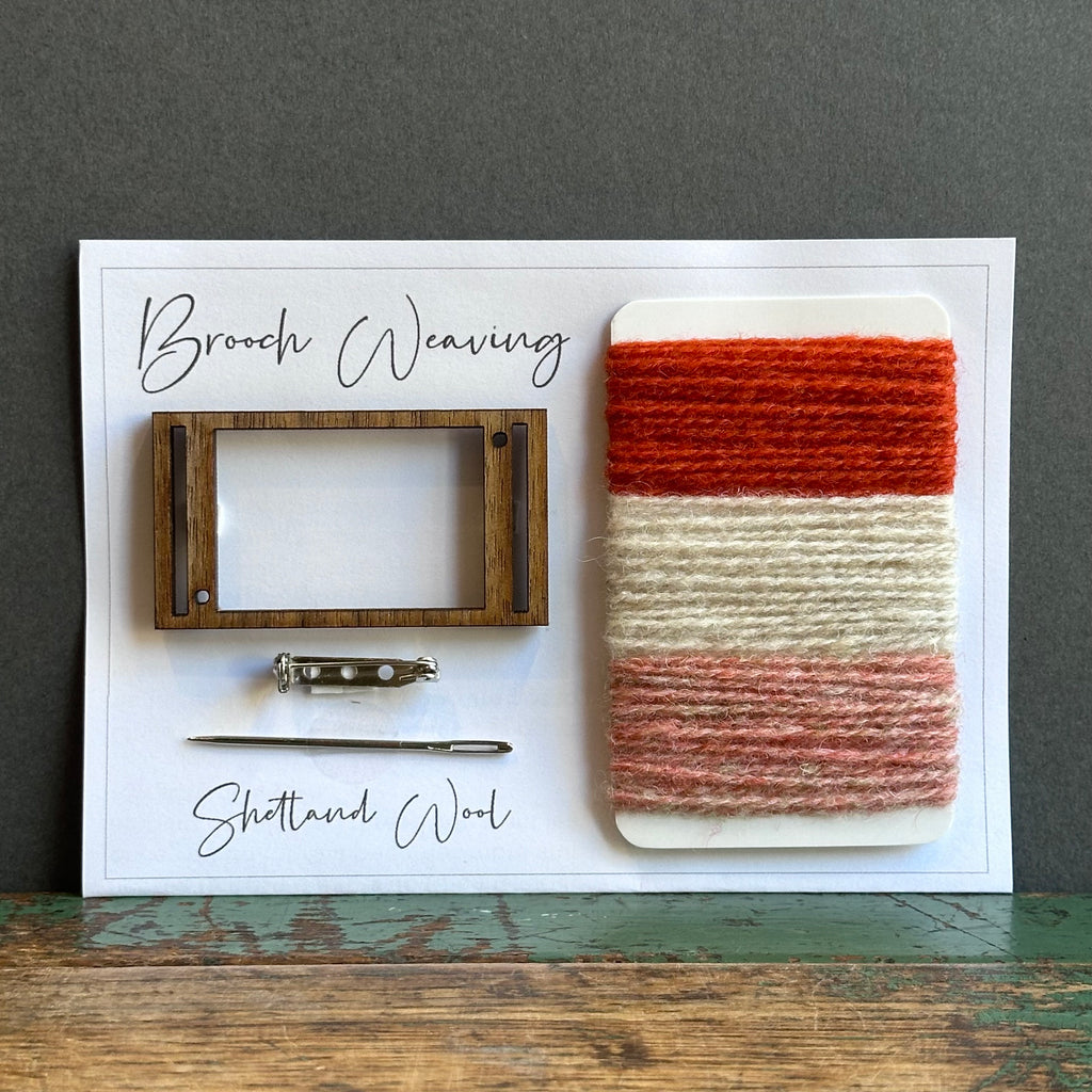 Brooch Weaving Kit - Rectangle - Shetland Wool - Orange/Cream