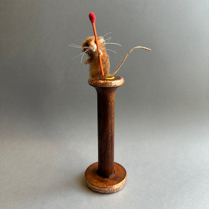 Needle Felted Mouse on a Candlestick ‘Where’s me Candle?’