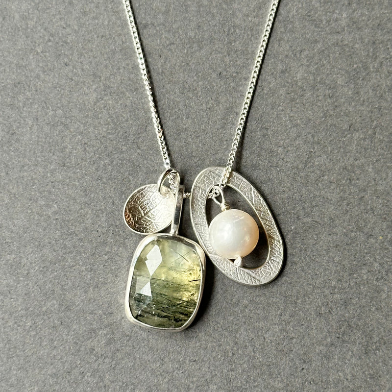 Leaf Charm Cluster Necklace with Prehnite