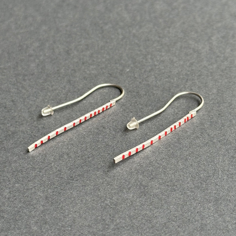 Earrings Long Red Stripy Drops