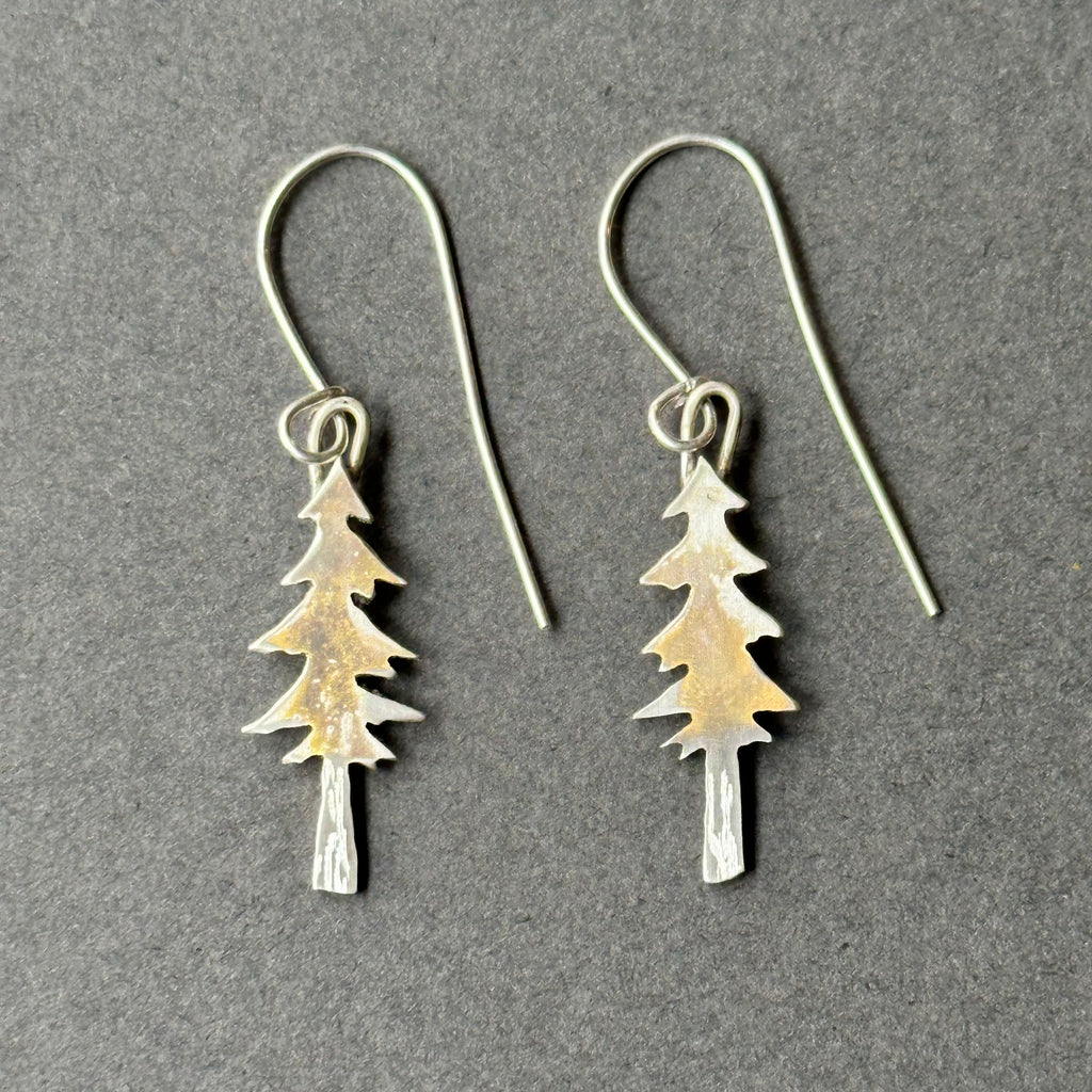 Sterling Silver Drop Earrings - Fir Tree - Large