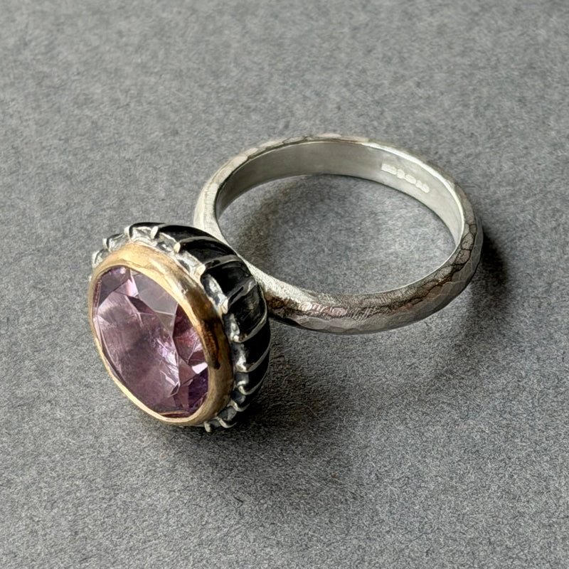 Ring - 12mm - Silver, Oxidised Silver, Gold & Purple Amethyst