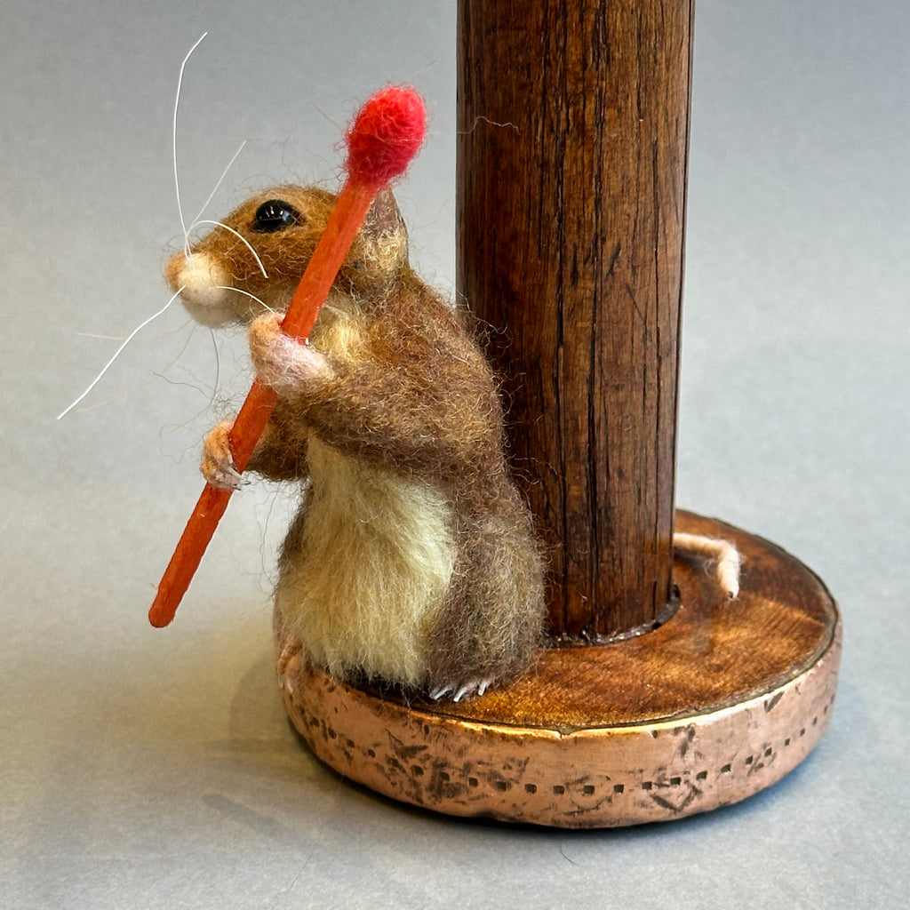 Needle Felted Mouse on a Candlestick ‘Doris’ [with candle]