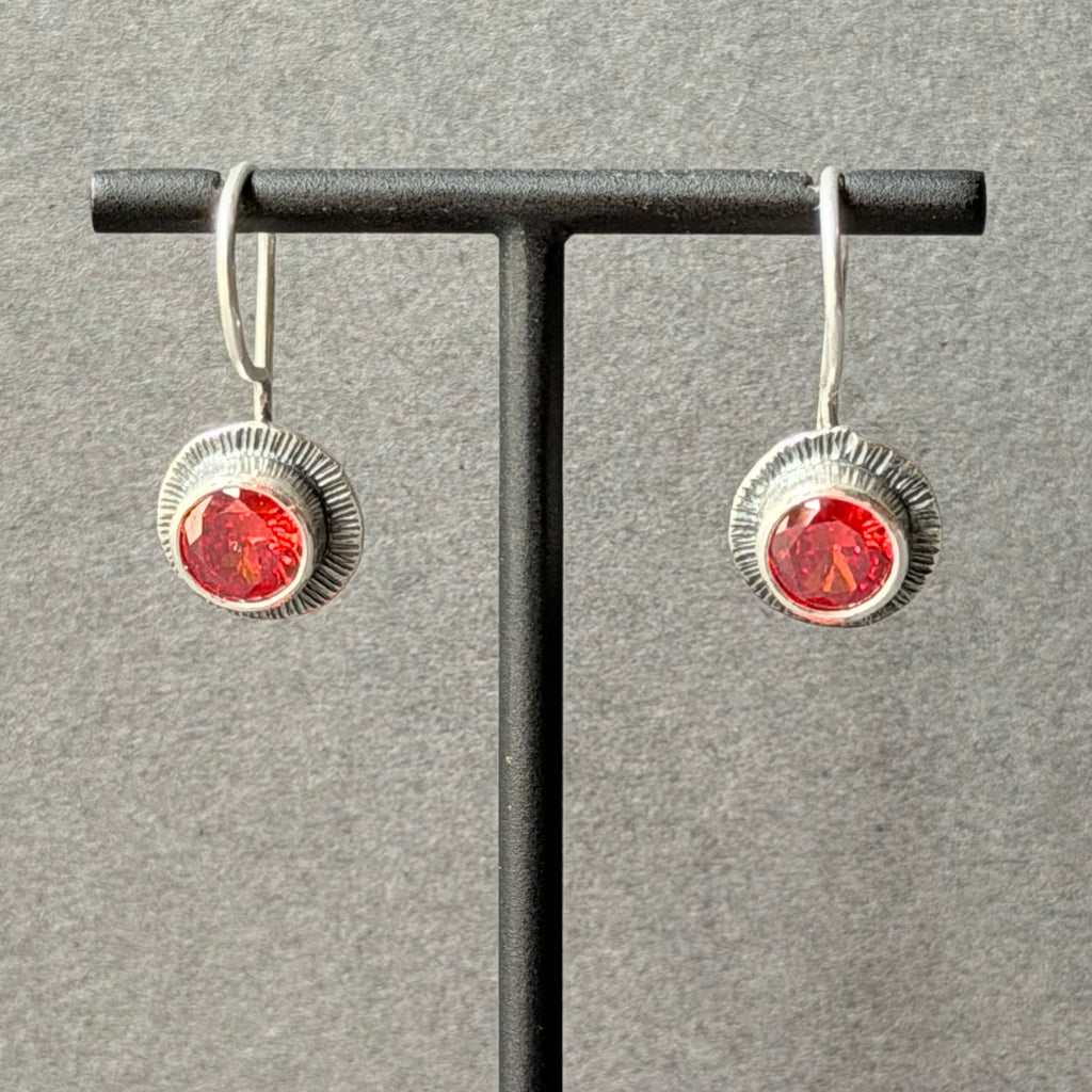 Landscape Drop Earrings - Oxidised Silver & Orange Zircon