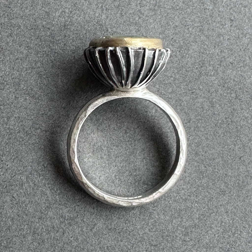 Ring - Silver, Oxidised Silver, Gold & Green Amethyst