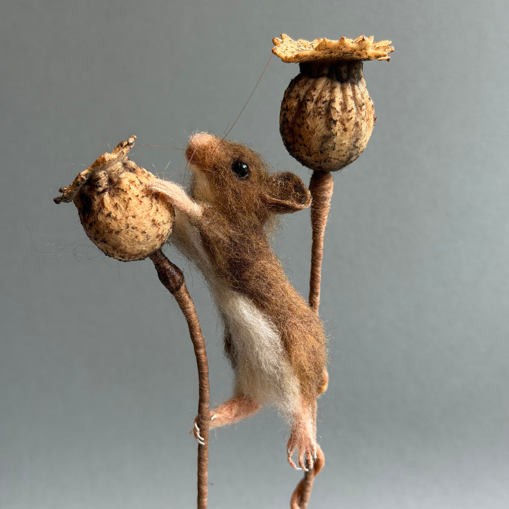 Needle Felted ‘Artemis’ Mouse with Poppy Seedheads