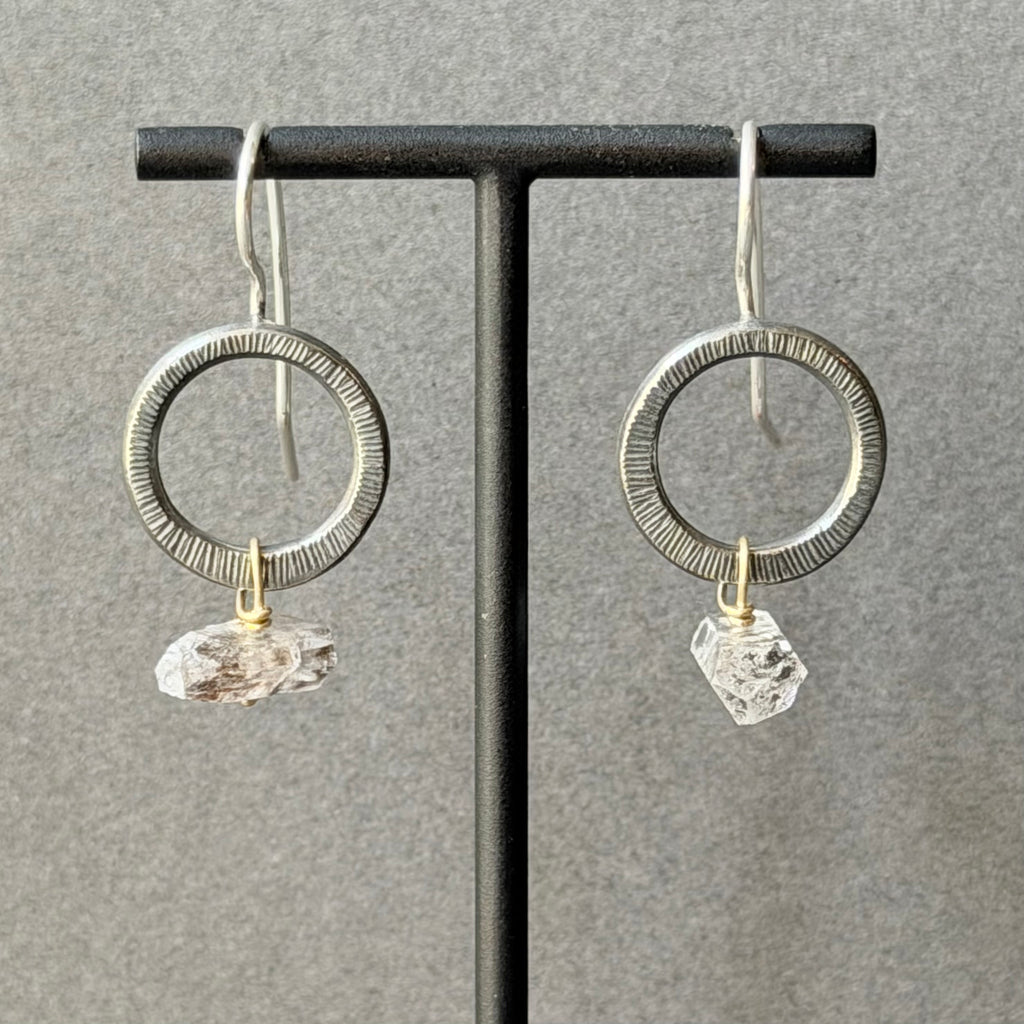 Landscape Drop Earrings - Oxidised Silver & Herkimer Diamond Quartz