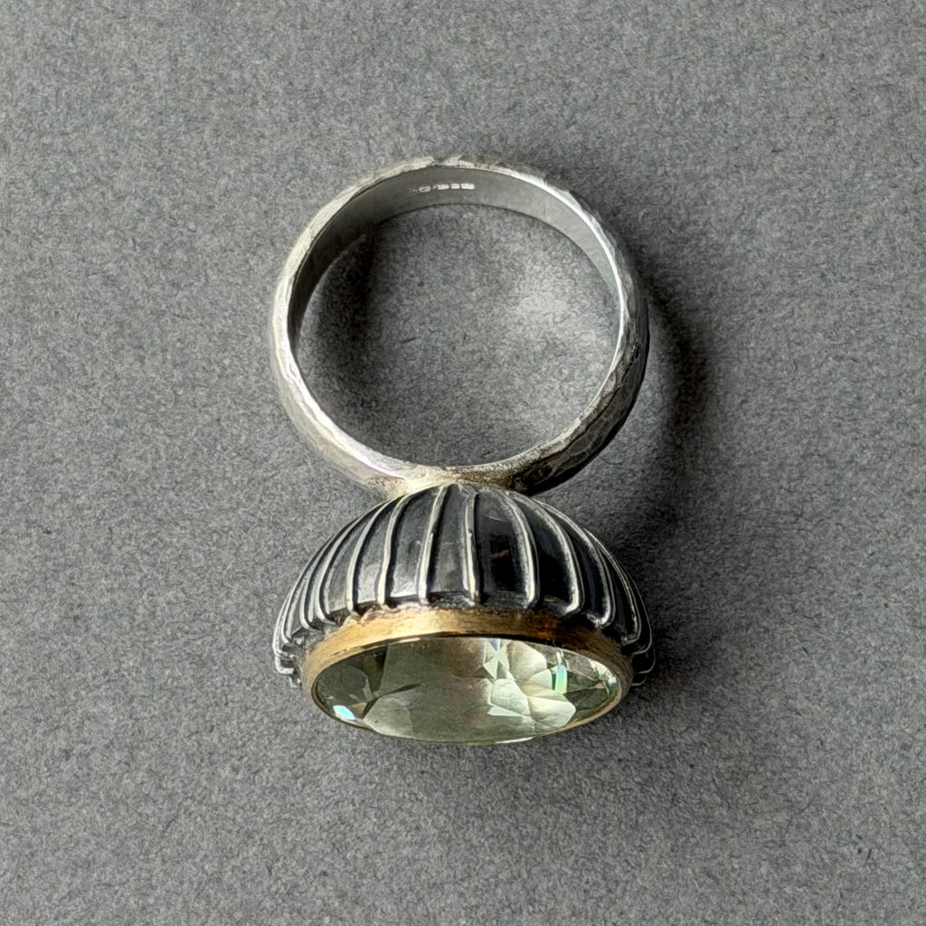 Ring - 20mm - Silver, Oxidised Silver, Gold & Green Amethyst