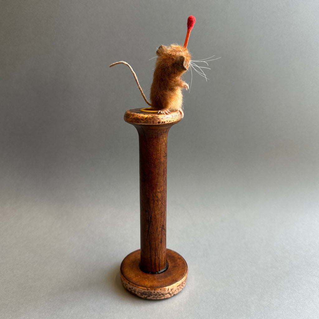 Needle Felted Mouse on a Candlestick ‘Where’s me Candle?’