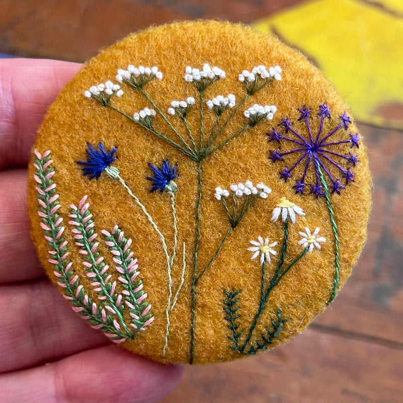 Hand Embroidered Badge - Wildflower - Mustard [G]
