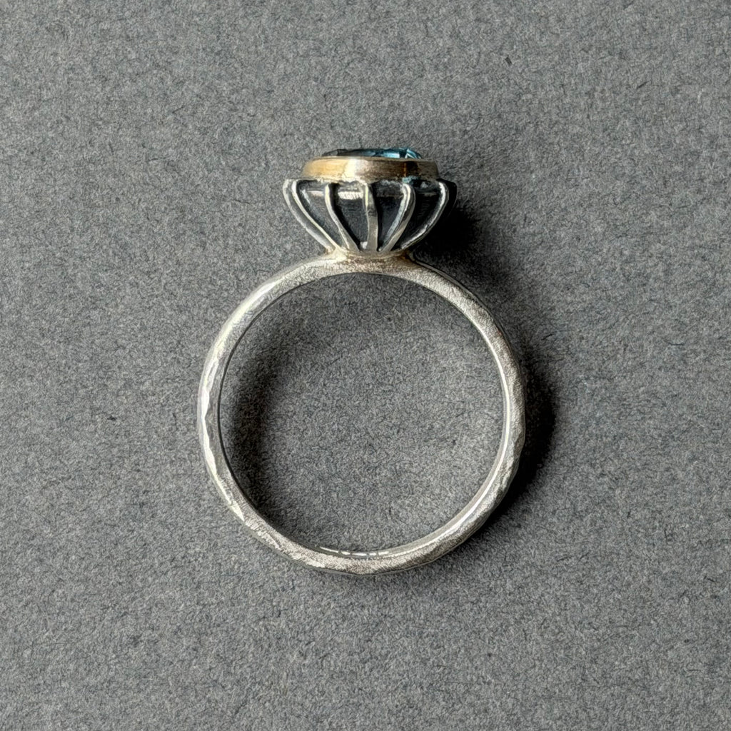 Ring - 8mm - Silver, Gold & London Blue Topaz