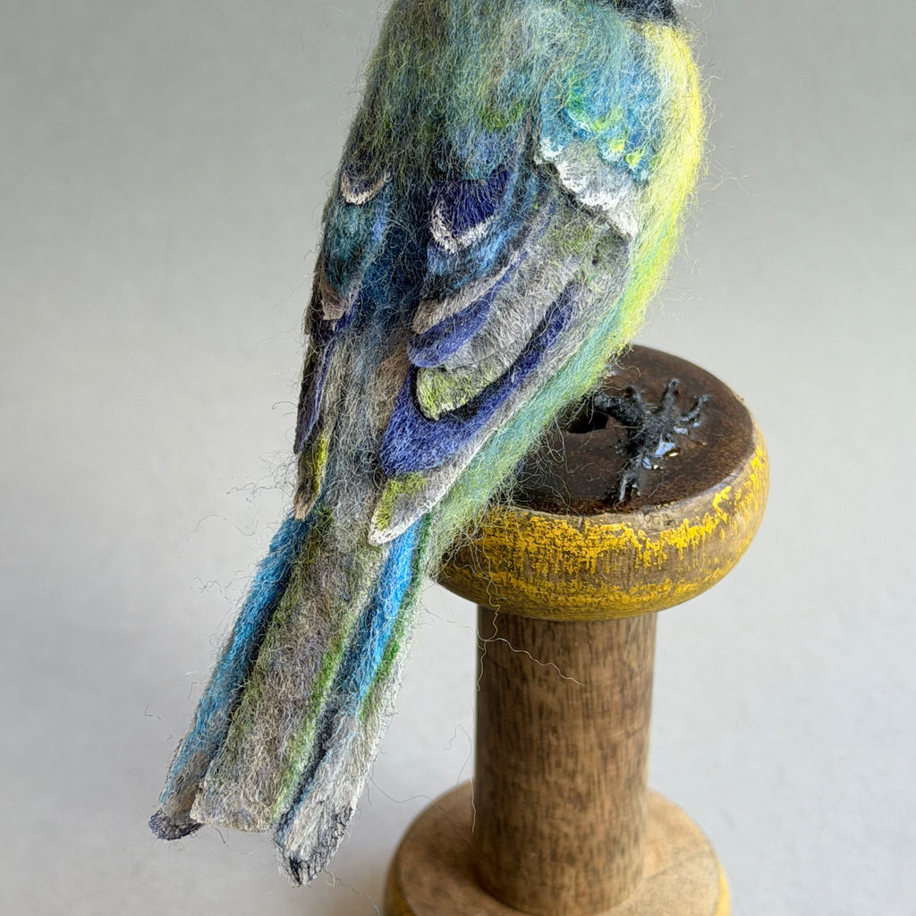 Needle Felted Blue Tit on a Bobbin