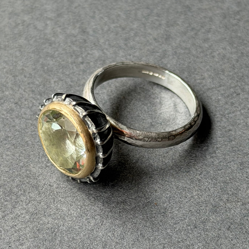 Ring - 12mm - Silver, Oxidised Silver, Gold & Green Amethyst