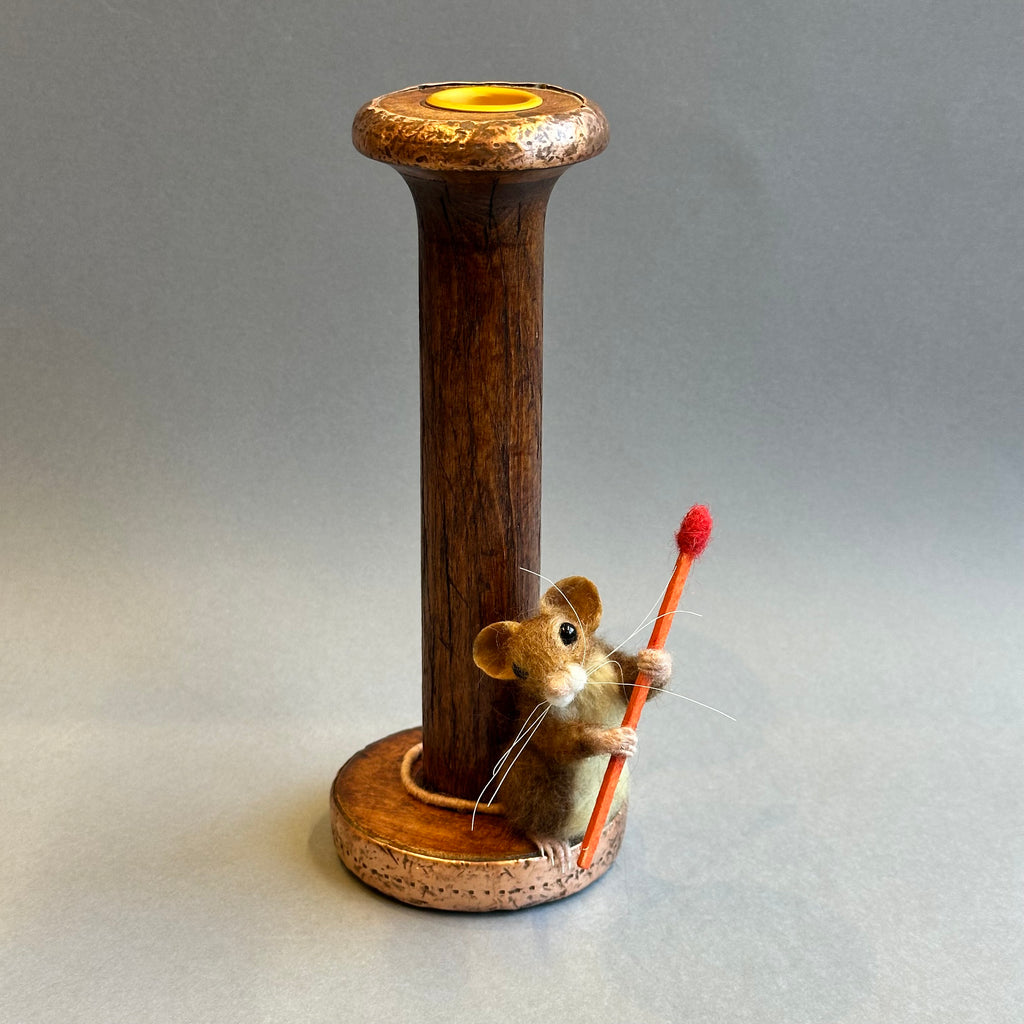 Needle Felted Mouse on a Candlestick ‘Doris’ [with candle]
