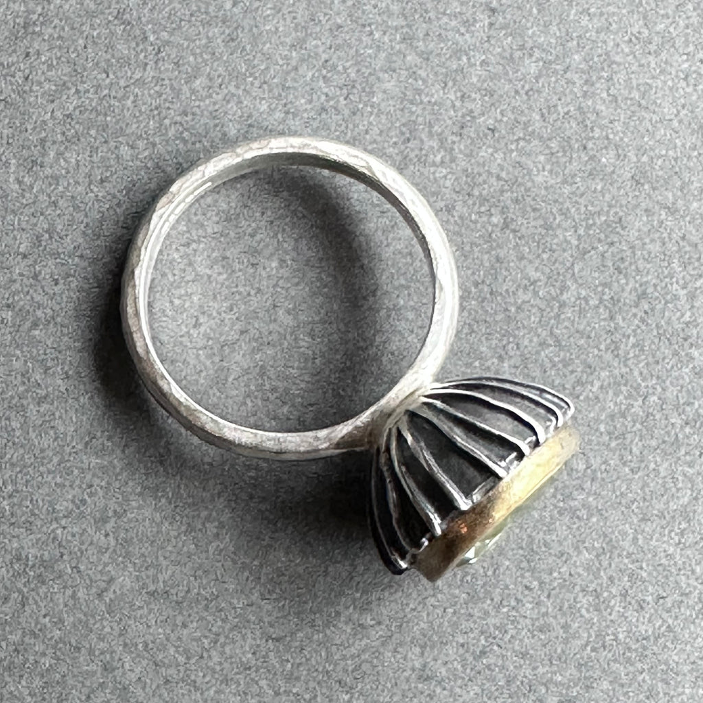 Ring - Silver, Oxidised Silver, Gold & Green Amethyst