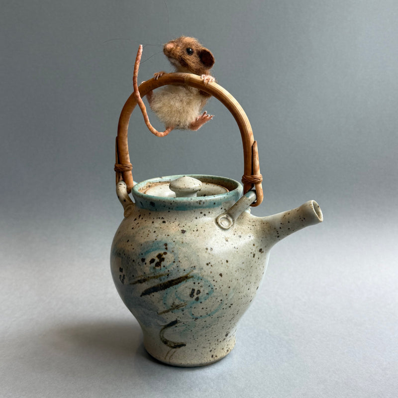 Needle Felted Mouse ‘Brooke’ on a Ceramic Teapot
