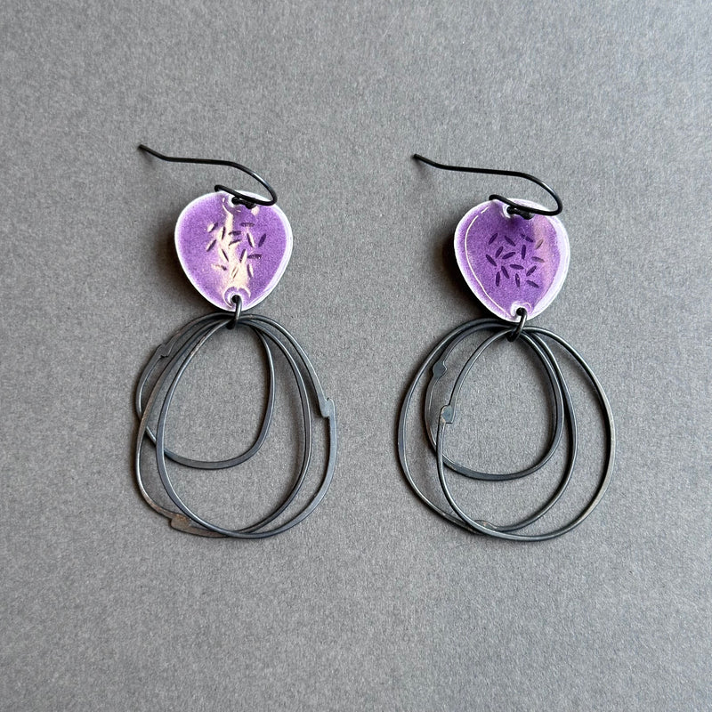 Earrings - Flotsam with Loops - Purple Enamel