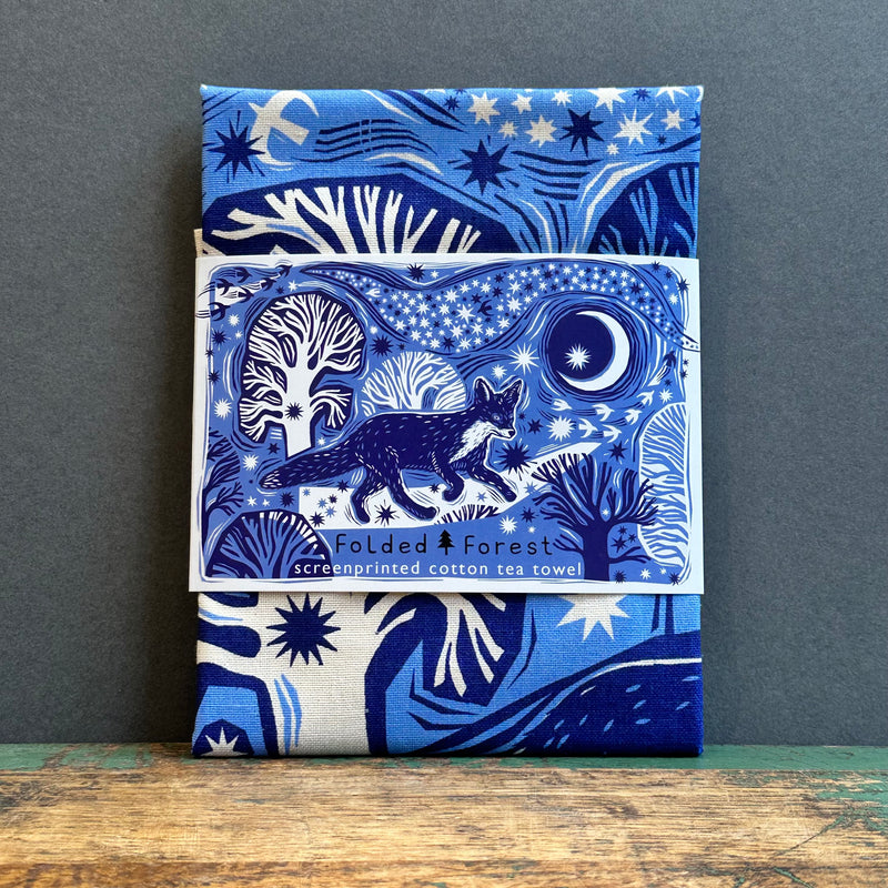 Cotton Tea Towel - Midnight Fox