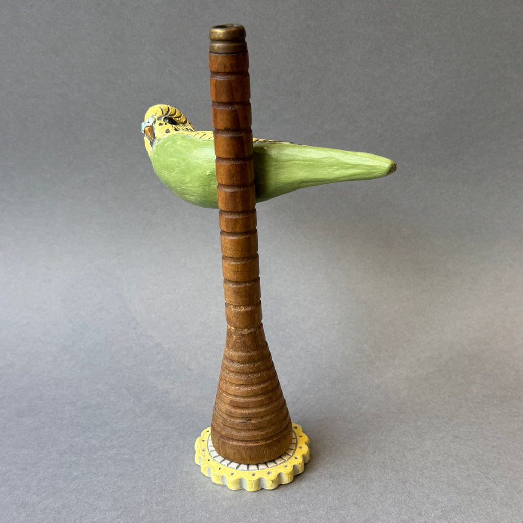 Ceramic Budgie - Single Perched on a Bobbin