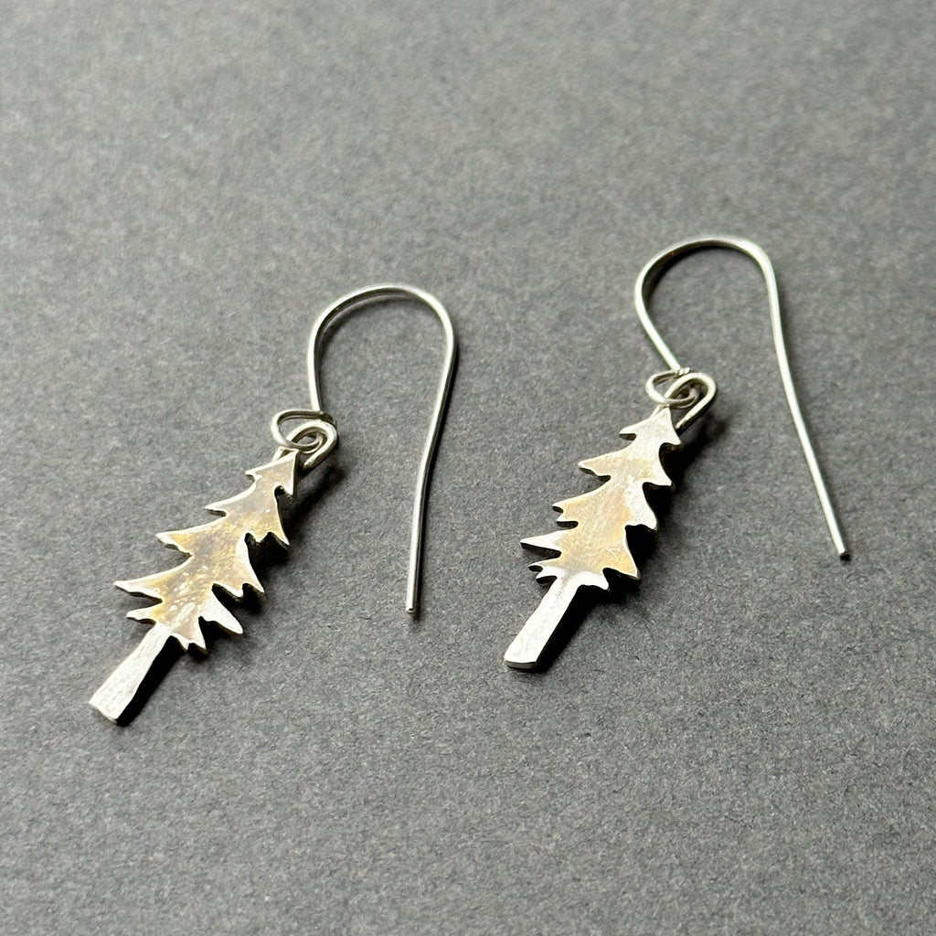 Sterling Silver Drop Earrings - Fir Tree - Large
