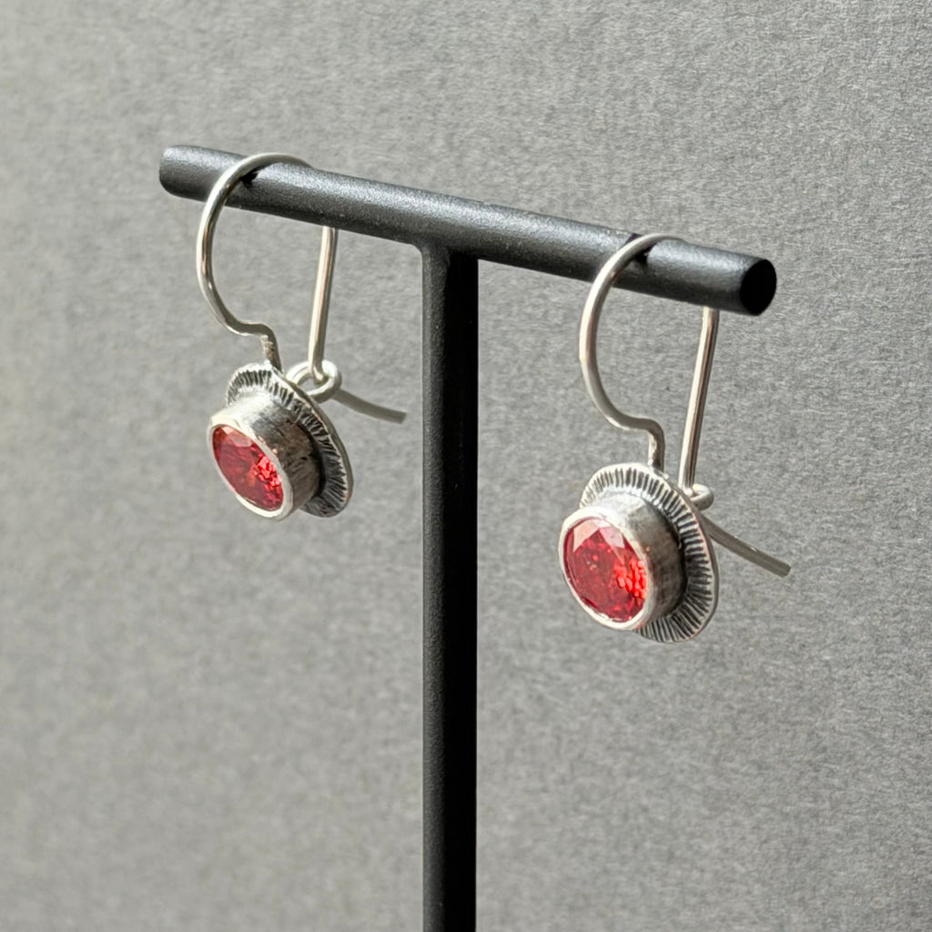 Landscape Drop Earrings - Oxidised Silver & Orange Zircon